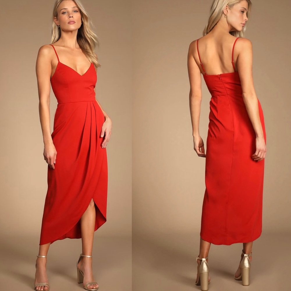 Lulu’s Reinette Rust Red Midi Dress